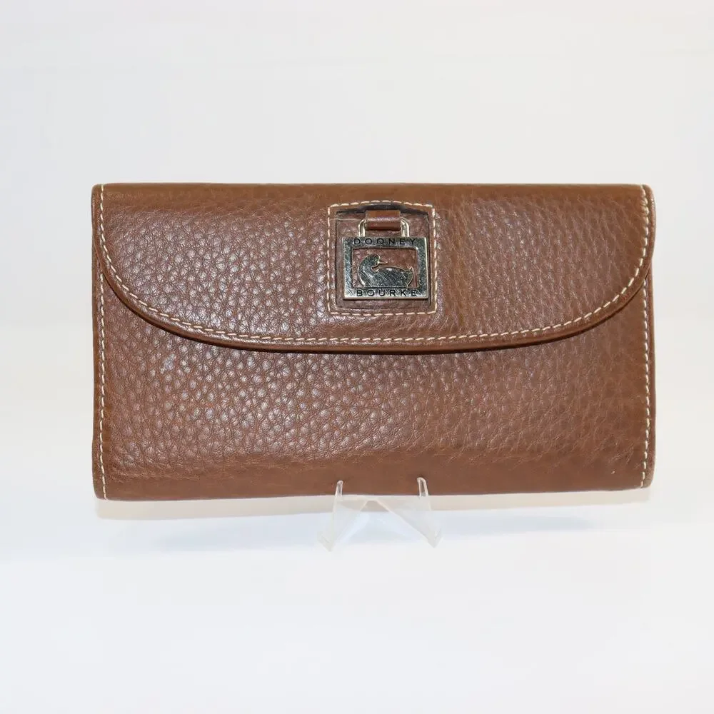 Dooney & Bourke Brown Leather Continental Wallet –‎ ID Slot, Zip Pocket